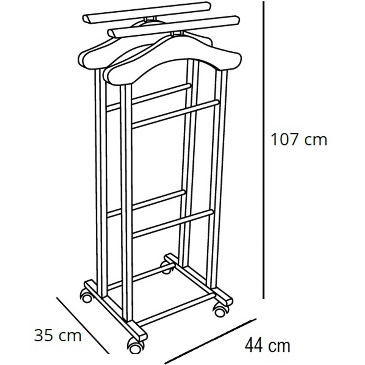 Schlafzimmerdiener CLEVER, 2 Kleiderbügeln und 2 Hosenhaltern, Gummifüße an der Basis - Farbe weiß lackiert, ARIT, 3