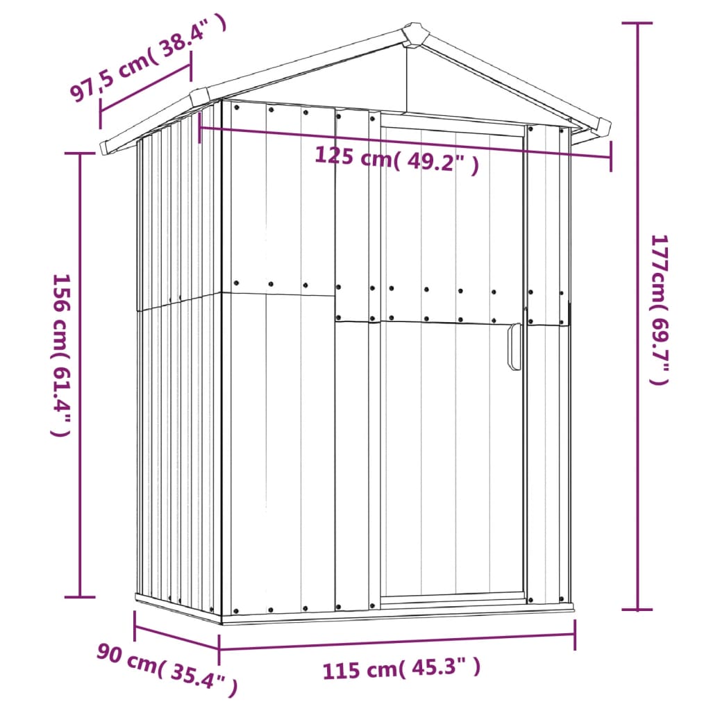 Geräteschuppen, Gerätehaus, Gartenschrank Wetterfest, Gerätehaus metall, Outdoor schrank, Verzinkter Stahl, Grau, vidaXL, 7