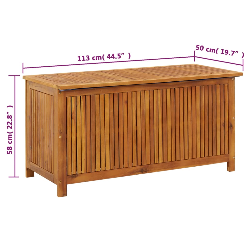 vidaXL - Gartenbox, 113x50x58 cm, Gartenschrank Holz, Gartentruhe, Sitzbank mit Stauraum, Garten Aufbewahrungsbox, Langlebig, Massivholz Akazie
