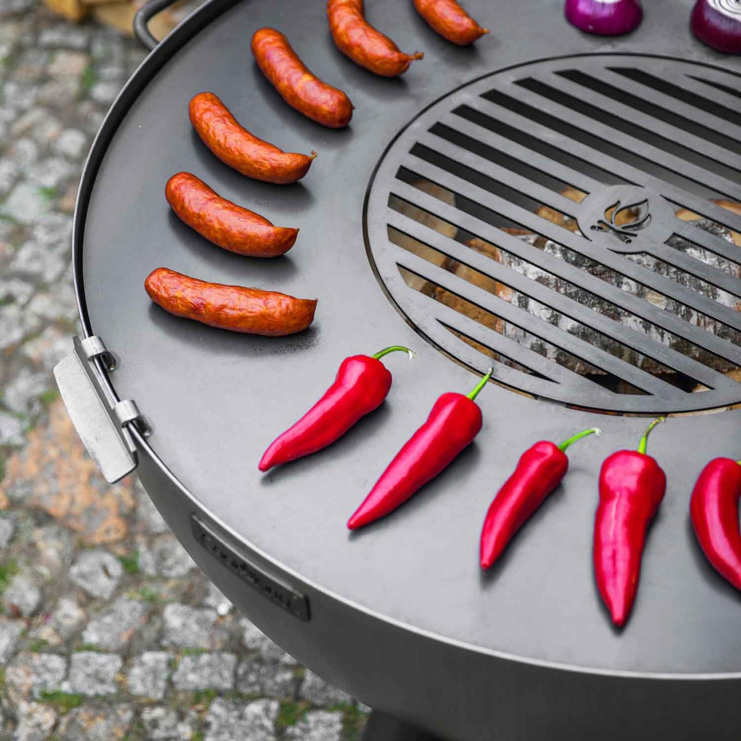 Grillplatte für Feuerschale mit Grillrost und 4 Griffen - Dia. 98cm mit 46cm Gitter, Cook King, Hergestellt in Europa, 8
