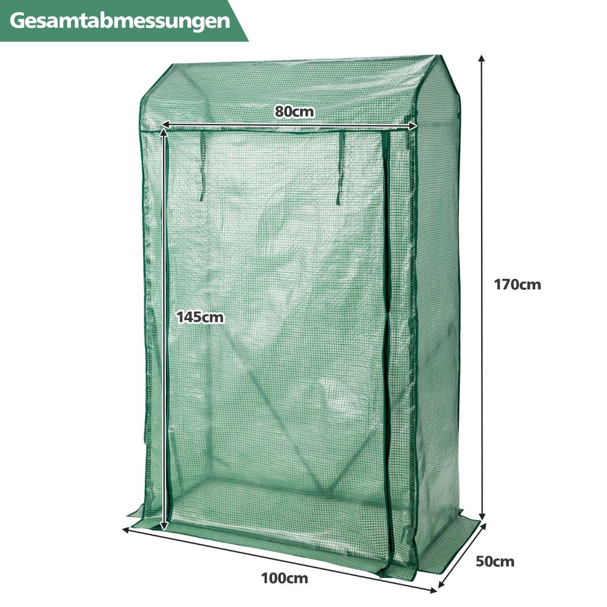 Foliengewächshaus, Gewächshaus garten, Gartengewächshaus, Gewächshaus folie, 100 x 50 x 170 cm Begehbares, Foliengewächshaus stabil, Grün, Costway, 7
