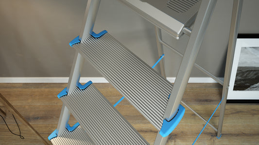 Trittleiter 4 Stufen, Klappleiter Alu, Extragroßer Stufe 12cm, Stufenleiter, mit Ablageschale, Max. Belastbar 150kg, Aluminium, Colombo ATLANTICA - Trittleiter 4 Stufen, 2