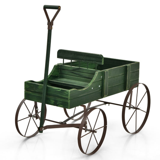 Blumenständer, Pflanzenregal, Holzwagen-Blumenkasten, dekorativer Blumenkasten mit Rädern, 62 x 34 x 60 cm, Grün, Costway, 1