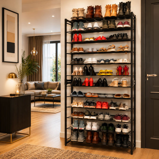 schuhschrank, Schuhregal, 12 Ablagen, Schuhregal Schmal, Schuhregal Metall, Hoch, Große, Tatkraft Eiffel, schuhregal kaufen, holl