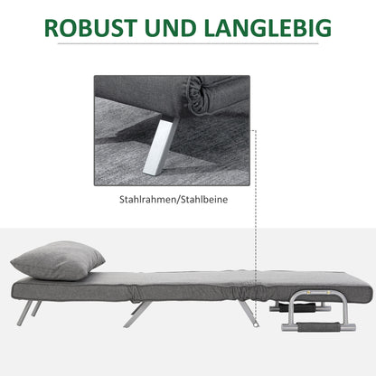 HOMCOM - Schlafsofa mit Armlehne 65x69x80cm  3-in-1 Schlafsessel, Gästebett, Chaiselongue, leinenartiges Polyester, Grau