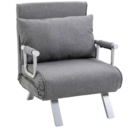 HOMCOM - Schlafsofa mit Armlehne 65x69x80cm  3-in-1 Schlafsessel, Gästebett, Chaiselongue, leinenartiges Polyester, Grau