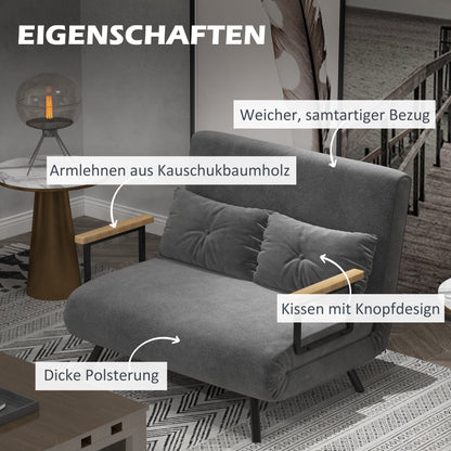 HOMCOM - Schlafsofa mit Bettkasten Couch mit Schlaffunktion Schlafcouch mit Samtoptik Rückenkissen 102 x 73 x 81 cm, Dunkelgrau