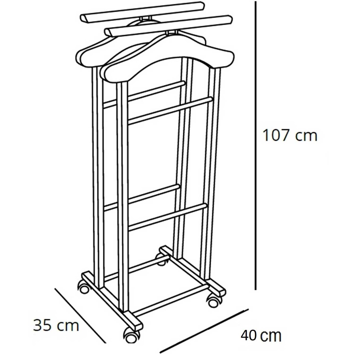 Schlafzimmerdiener CLEVER, 2 Kleiderbügeln und 2 Hosenhaltern, Gummifüße an der Basis - Farbe: Kirschbaum, ARIT, 2