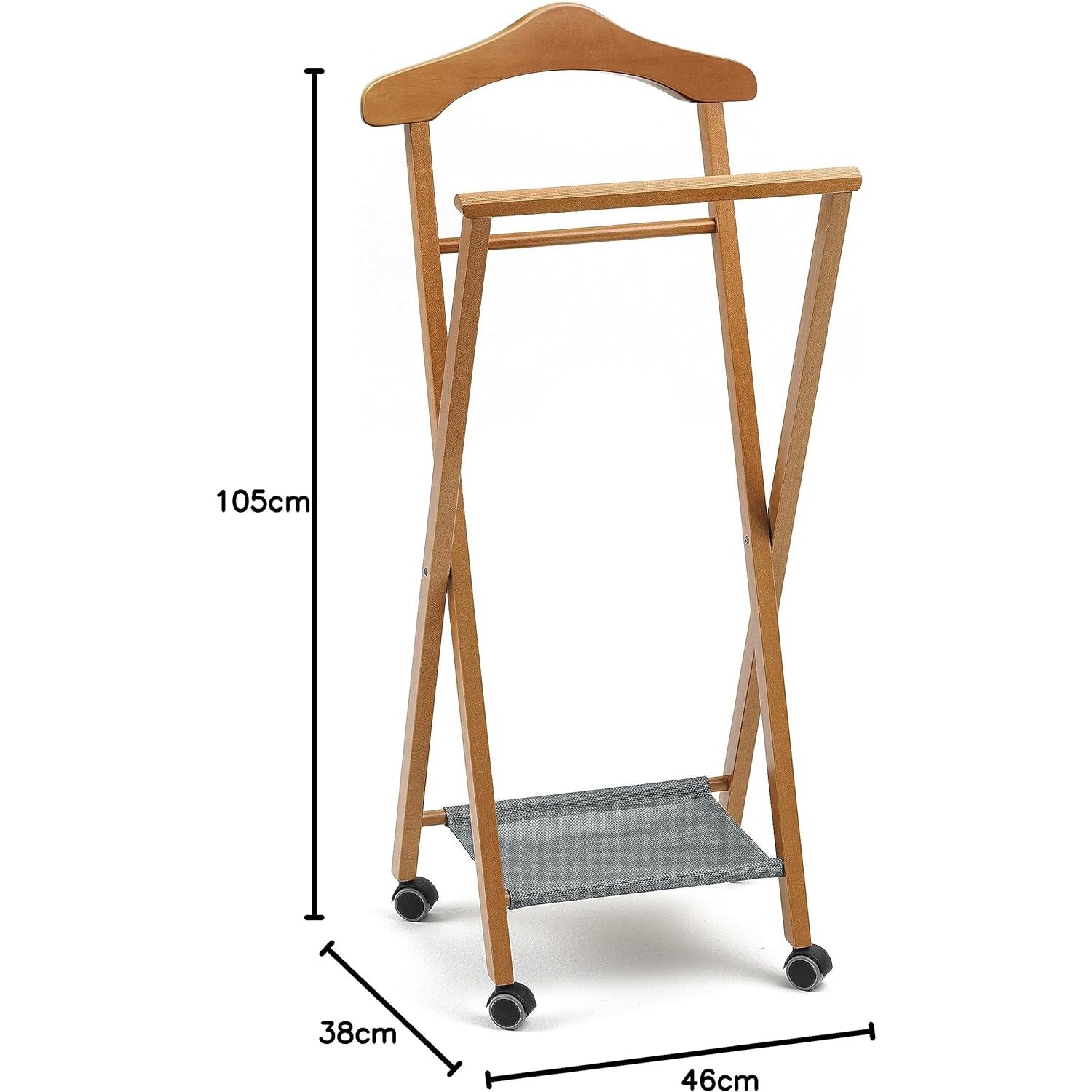 Herrendiener, Stummer Diener Holz, Schlafzimmerdiener NELSON, klappbar, Kleiderbügel, Hosenablage und Schuhablage, ARIT, 7