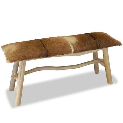 Sitzbank, Sitzbank Echtleder und Teak, Bank zum Sitzen, 100 x 30 x 45 cm, vidaXL, 3