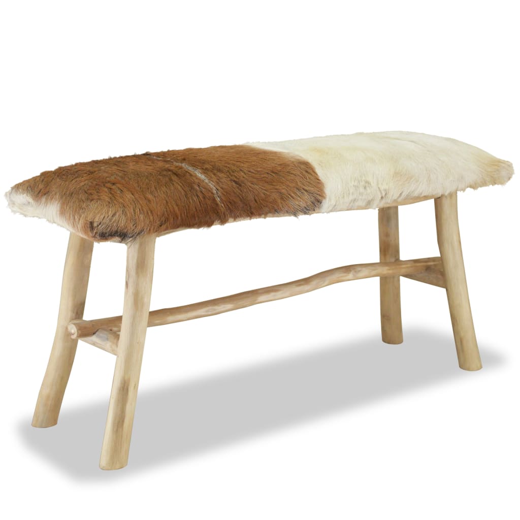 Sitzbank, Sitzbank Echtleder und Teak, Bank zum Sitzen, 100 x 30 x 45 cm, vidaXL, 8