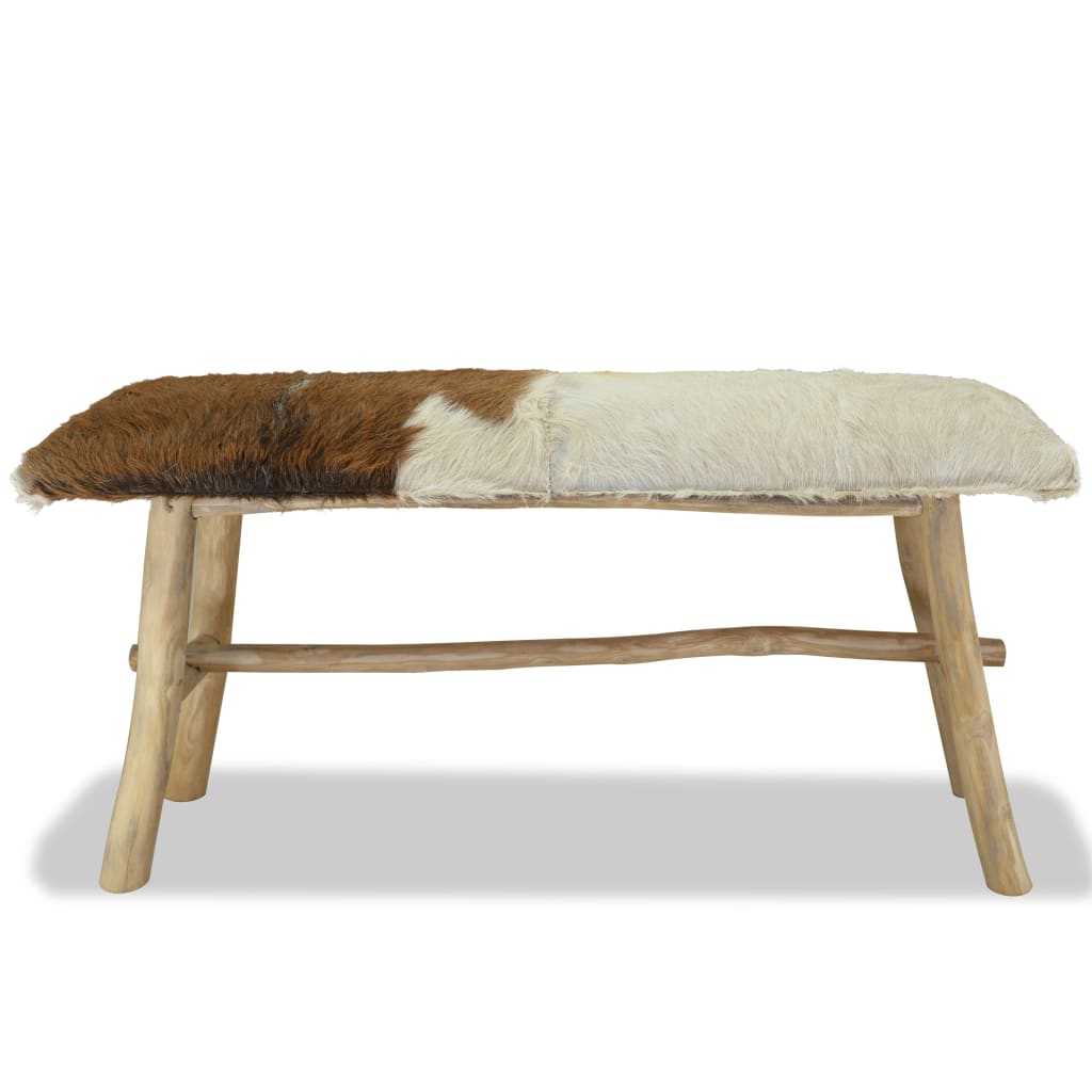 Sitzbank, Sitzbank Echtleder und Teak, Bank zum Sitzen, 100 x 30 x 45 cm, vidaXL, 5