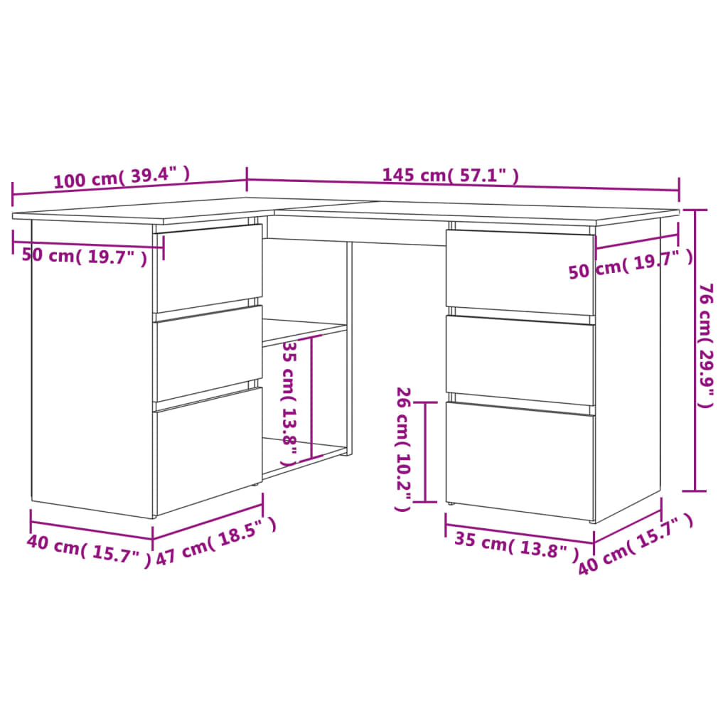 vidaXL - Eckschreibtisch Schwarz 145x100x76 cm Holzwerkstoff