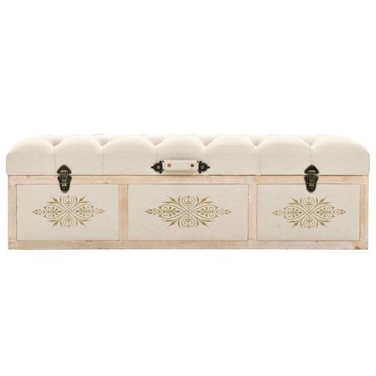 Sitzbank mit Stauraum, Bank zum Sitzen, 110 x 30 x 38 cm, Massivholz Tanne und Stoff, Creme, vidaXL, 2