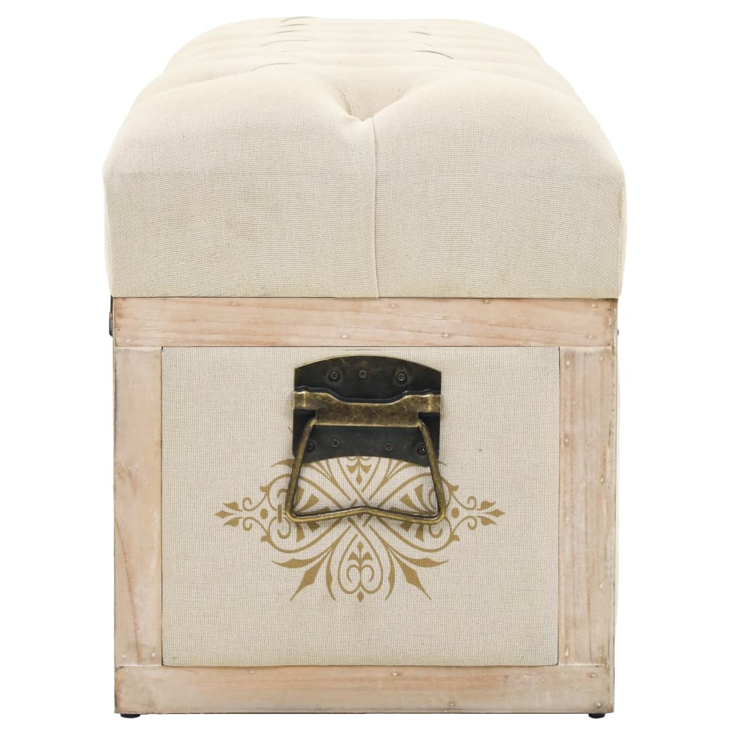 Sitzbank mit Stauraum, Bank zum Sitzen, 110 x 30 x 38 cm, Massivholz Tanne und Stoff, Creme, vidaXL, 4