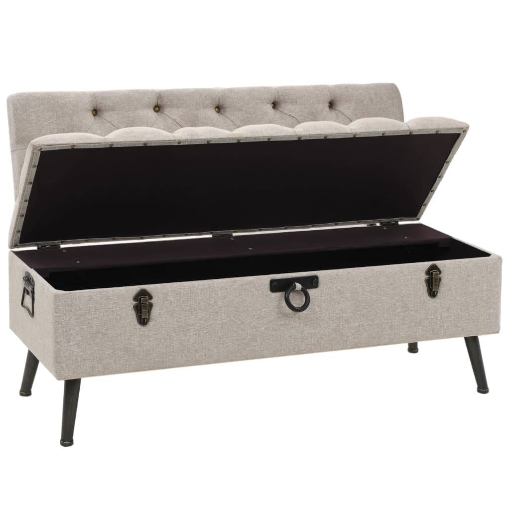 Sitzbank, Sitzbank mit Stauraum, und Rückenlehne,  Bank zum Sitzen, 110 x 52 x 75 cm, Creme Stoff, vidaXL, 3