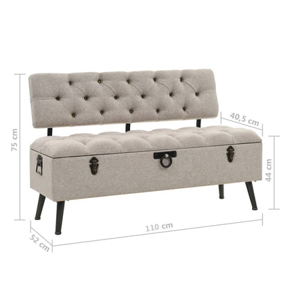 Sitzbank, Sitzbank mit Stauraum, und Rückenlehne,  Bank zum Sitzen, 110 x 52 x 75 cm, Creme Stoff, vidaXL, 11