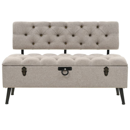 Sitzbank, Sitzbank mit Stauraum, und Rückenlehne,  Bank zum Sitzen, 110 x 52 x 75 cm, Creme Stoff, vidaXL, 2