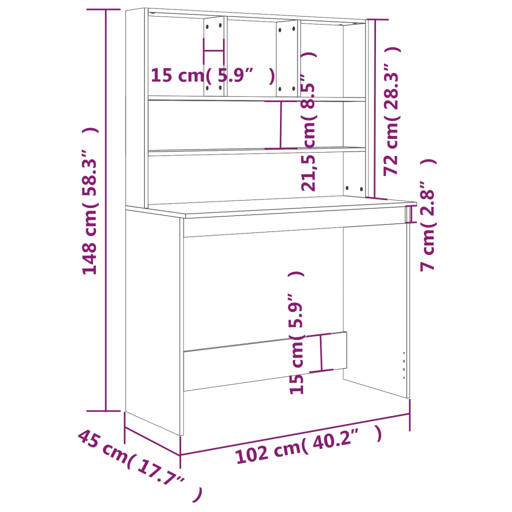 vidaXL - Schreibtisch, Schreibtisch klein, Schreibtisch mit Regal, Schwarz, 102x45x148 cm, Holzwerkstoff