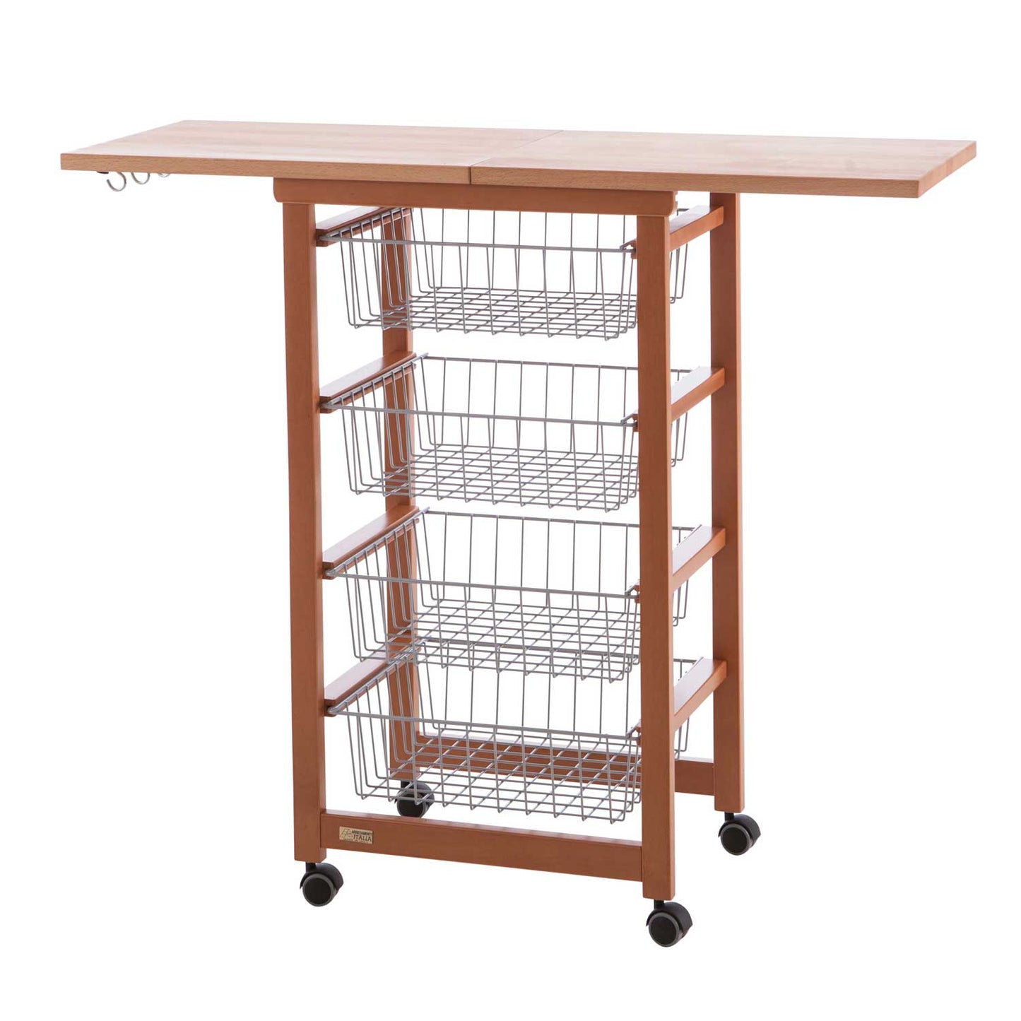 ARIT - Küchenwagen mit arbeitsplatte GASTONCINO, ausklappbarer  48 bis 96 cm, Küchenrollwagen, Küchenwagen holz, Kirsche, 3