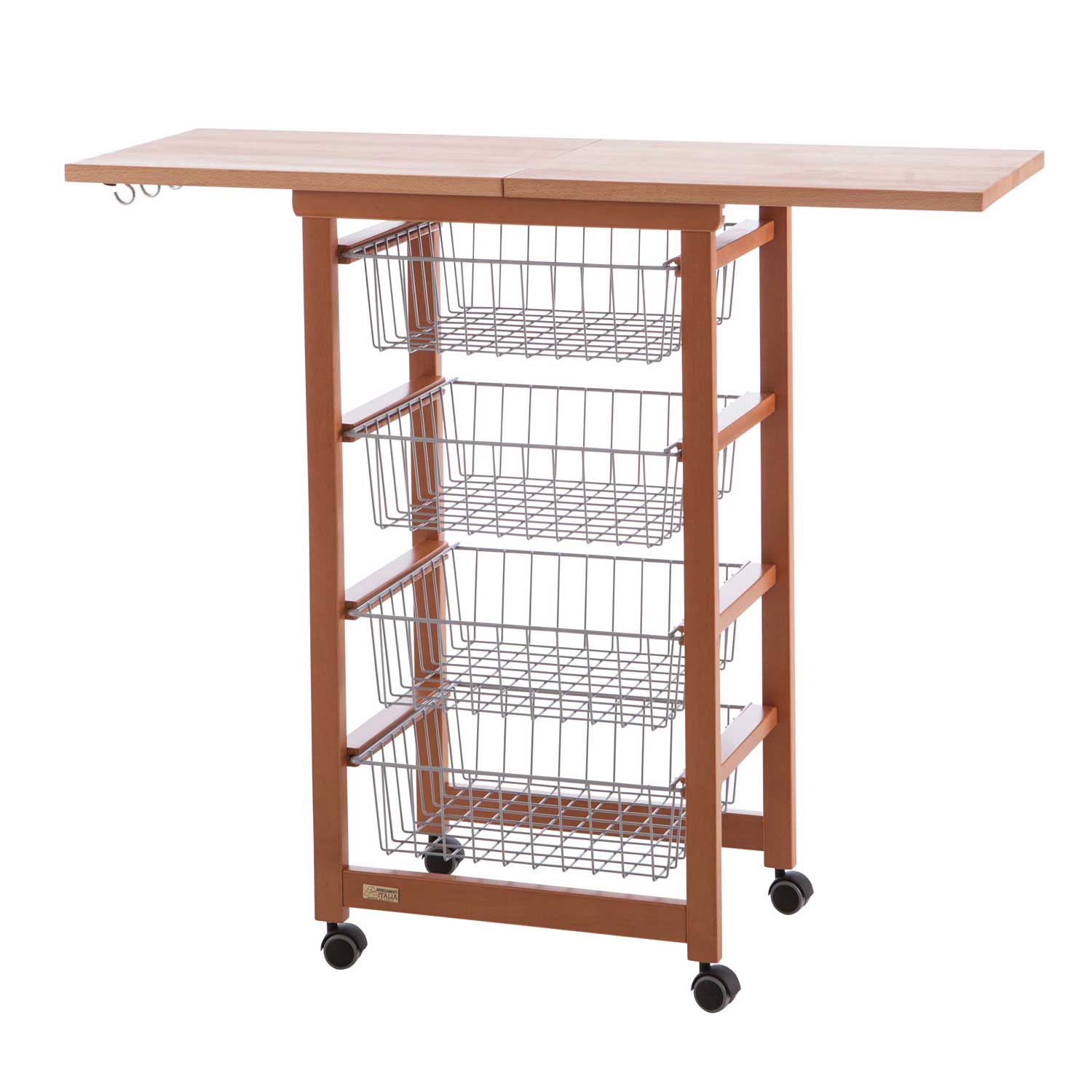 ARIT - Küchenwagen mit arbeitsplatte GASTONCINO, ausklappbarer  48 bis 96 cm, Küchenrollwagen, Küchenwagen holz, Kirsche, 3