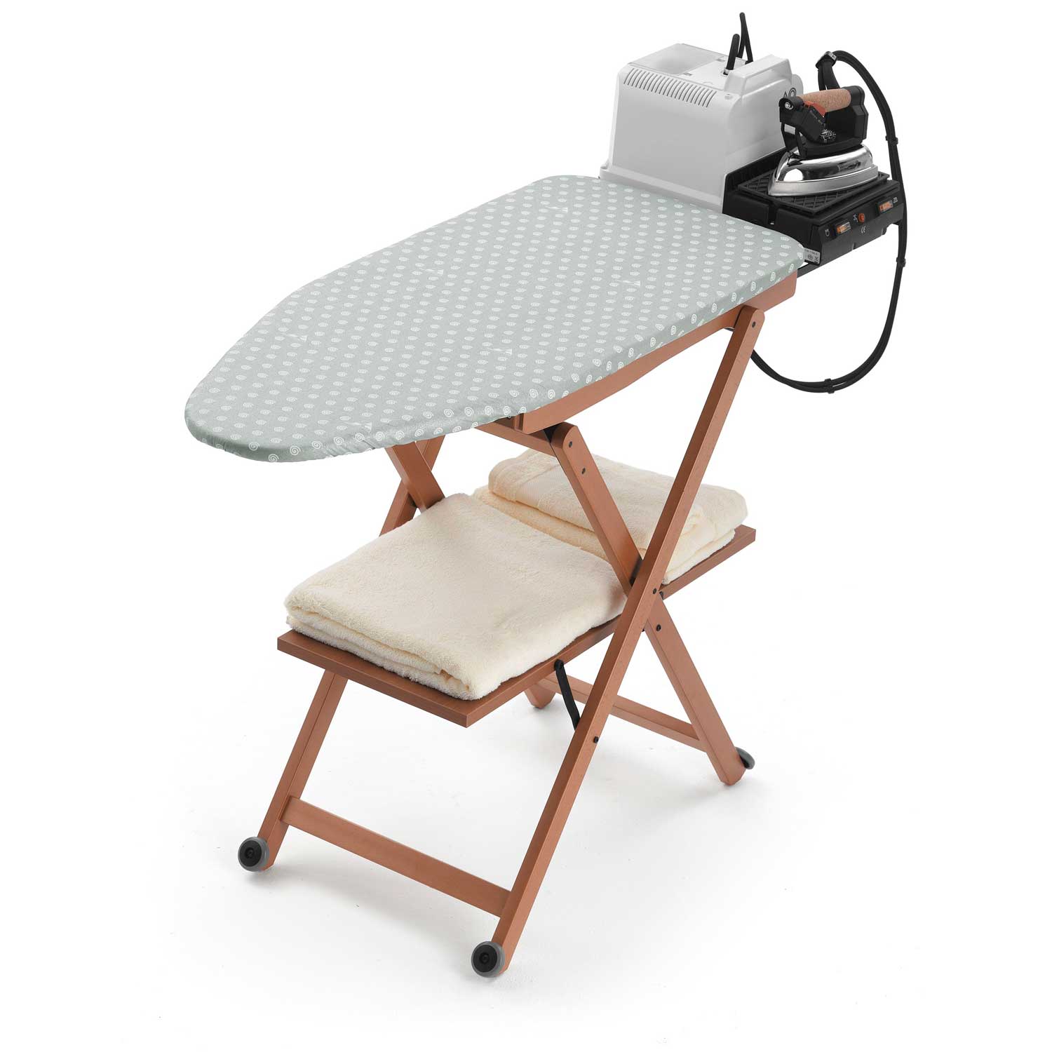 Bügeltisch, Bügelbrett, Holz, Klappbar, auf Rädern, Bügeleisenhalter, STIROCOMODO, 2