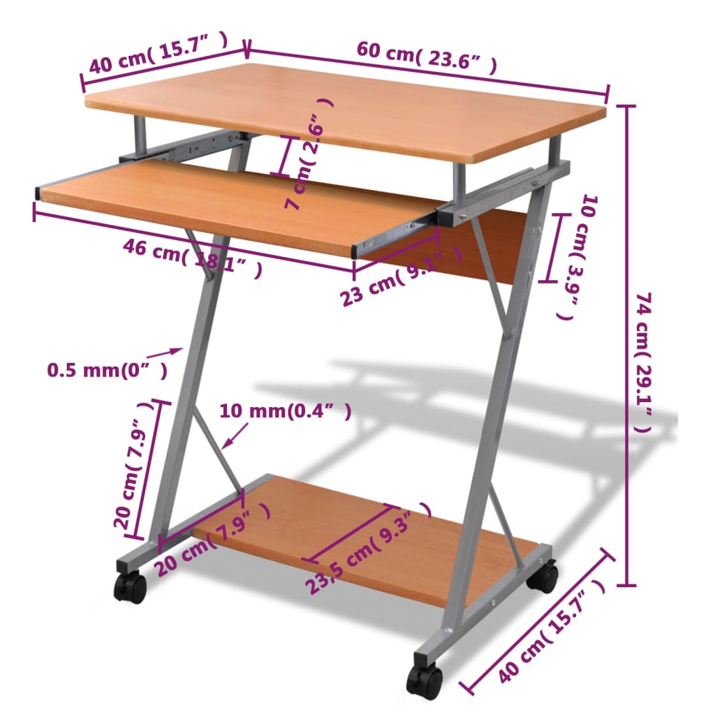 Bürotisch, Laptoptisch, Laptoptisch Höhenverstellbar, Stehpult, Laptoptisch mit Rollen, braun, vidaXL, 5