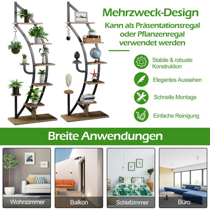 Pflanzenregal, Blumenständer, Blumentreppe, 6-Stufiger Metall-Pflanzenständer in Halbmondform, 2 Stück, Costway, 4
