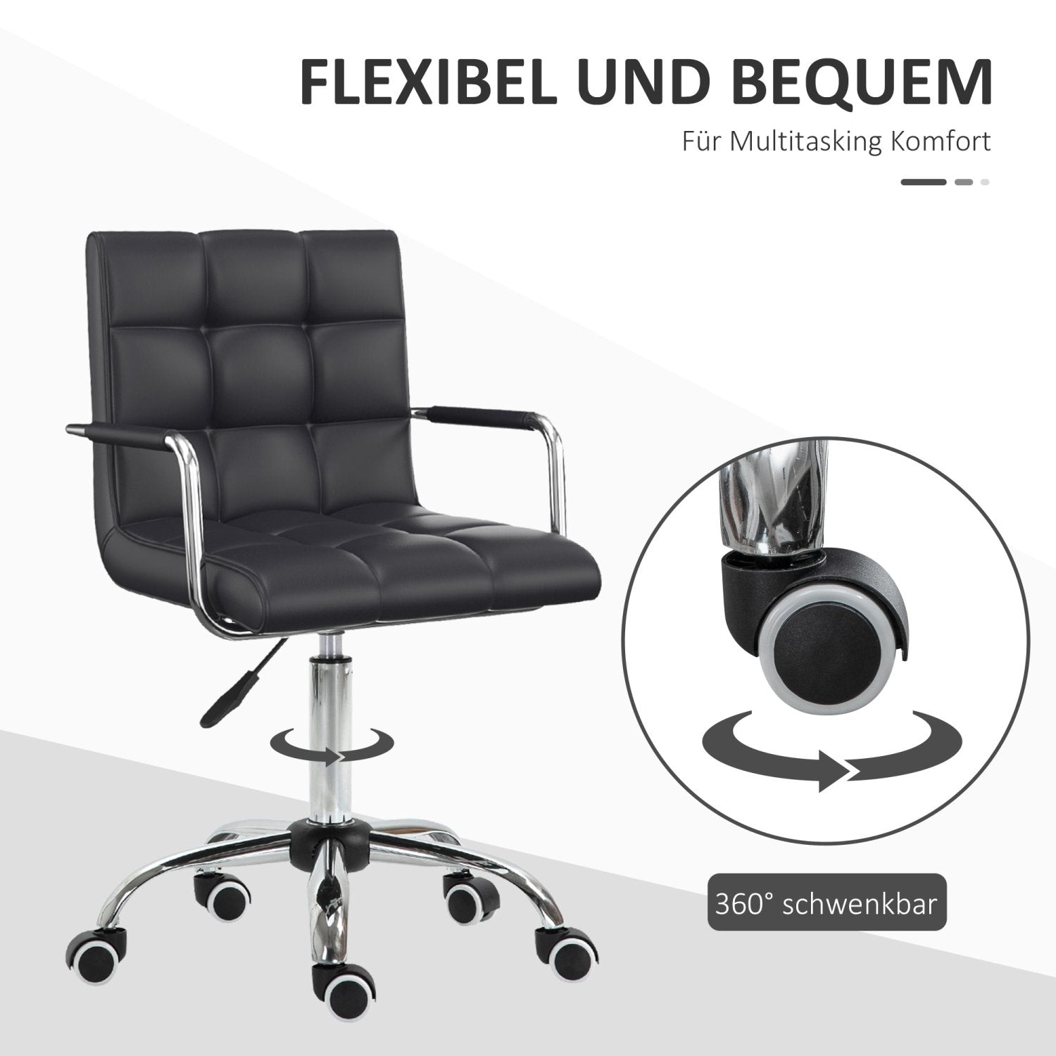 Bürostuhl, Ergonomischer Bürostuhl, Drehstuhl, Schreibtischstuhl, Kosmetikhocker Rollhocker Arbeitshocker Chefsessel, HOMCOM, 3