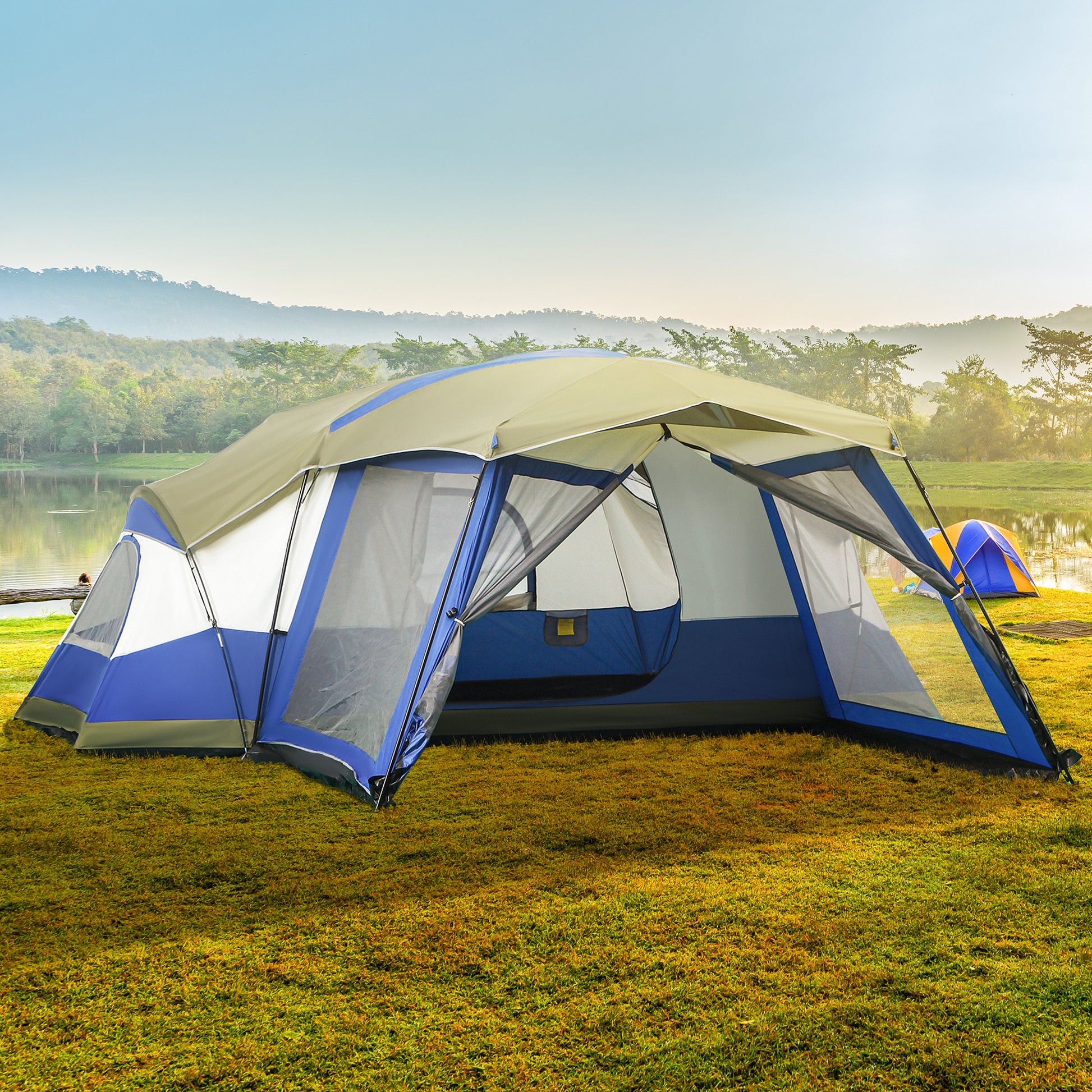 Camping Zelt, für 6-8 Personen, Stabile Zelt, Familienzelt mit Vorraum, 2 Fenster, Kuppelzelt, PU 3000mm, Outsunny, 2