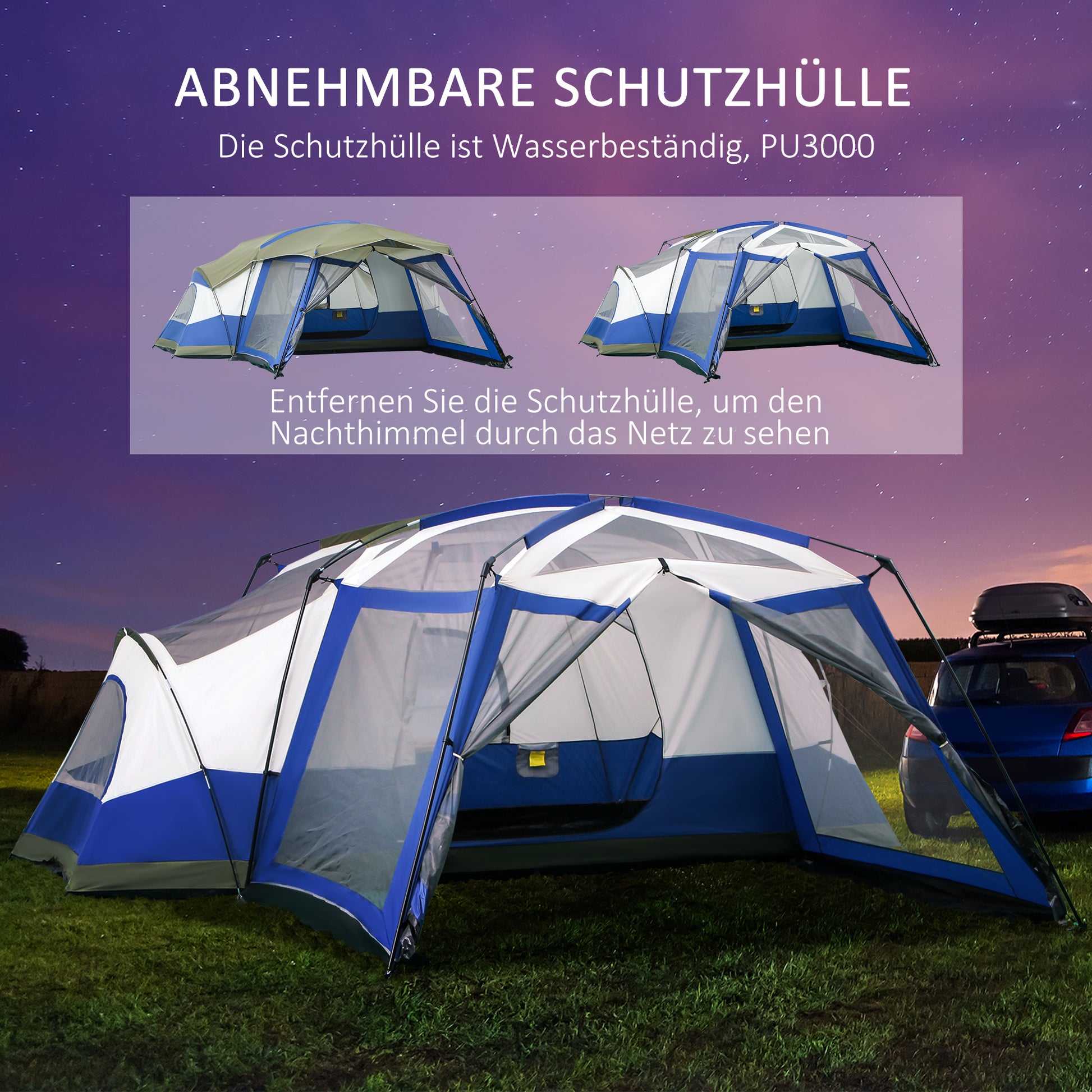Camping Zelt, für 6-8 Personen, Stabile Zelt, Familienzelt mit Vorraum, 2 Fenster, Kuppelzelt, PU 3000mm, Outsunny, 4