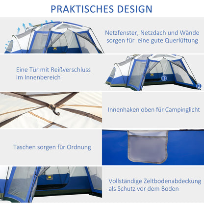 Camping Zelt, für 6-8 Personen, Stabile Zelt, Familienzelt mit Vorraum, 2 Fenster, Kuppelzelt, PU 3000mm, Outsunny, 5