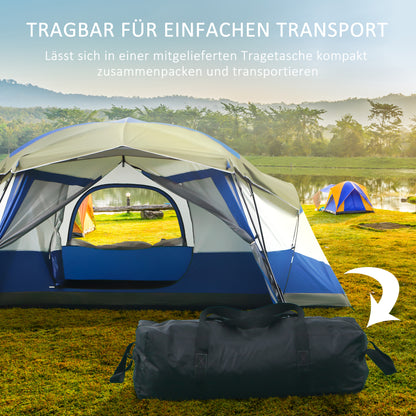 Camping Zelt, für 6-8 Personen, Stabile Zelt, Familienzelt mit Vorraum, 2 Fenster, Kuppelzelt, PU 3000mm, Outsunny, 6