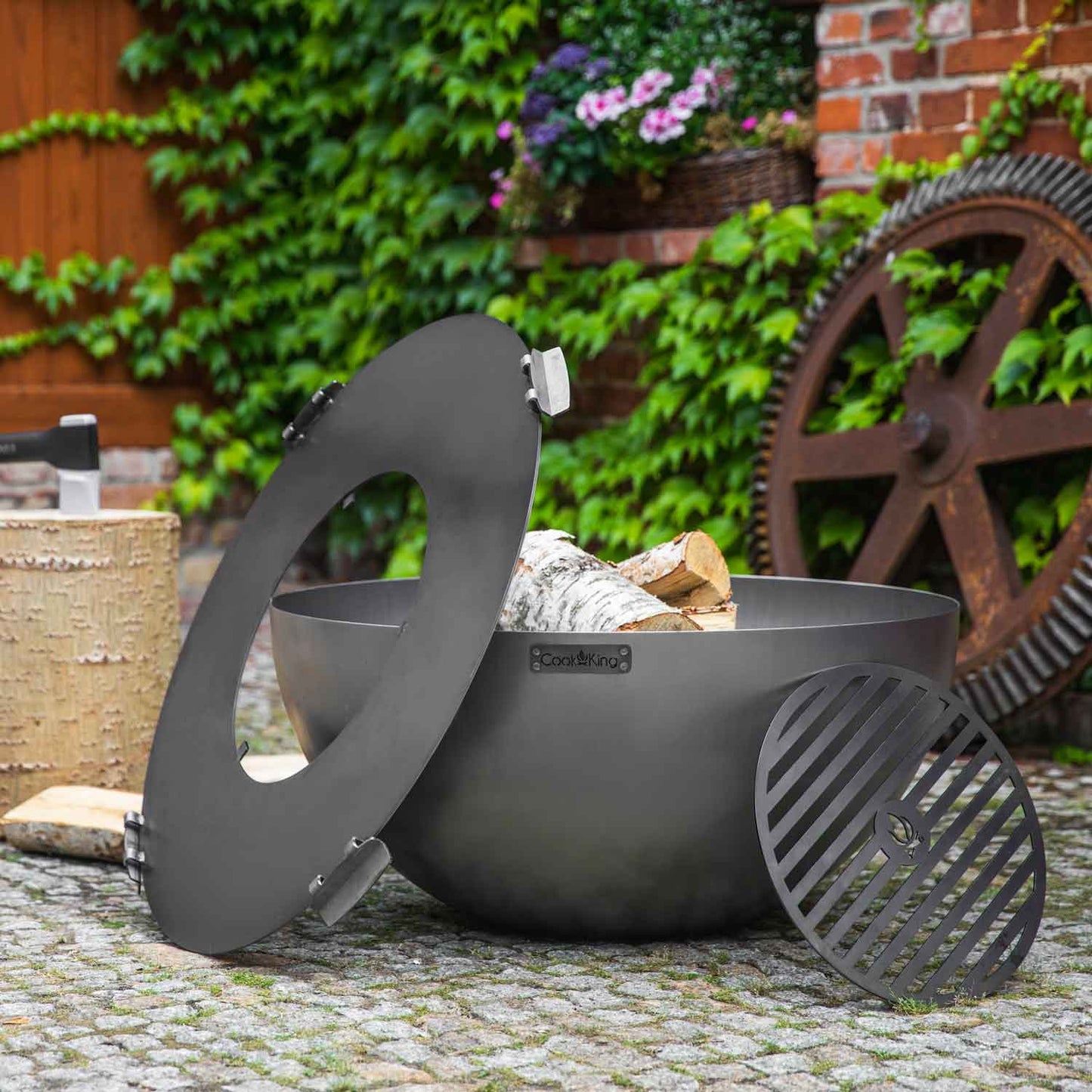 Grillplatte für Feuerschale mit Grillrost und 4 Griffen - Dia. 98cm mit 46cm Gitter, Cook King, Hergestellt in Europa, 4
