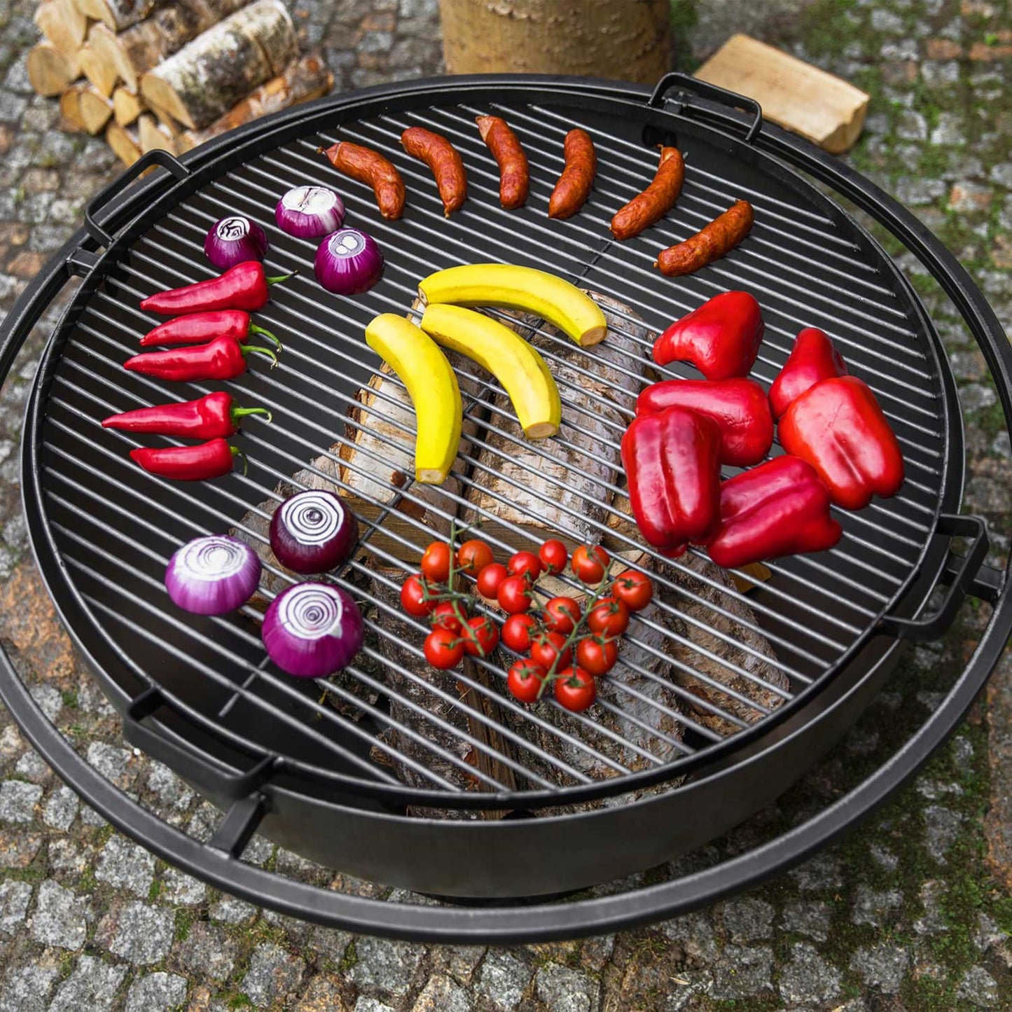 Grillrost mit 4 Griffen aus Rohstahl für Feuerschale - Dia. 80cm, Cook King, 1