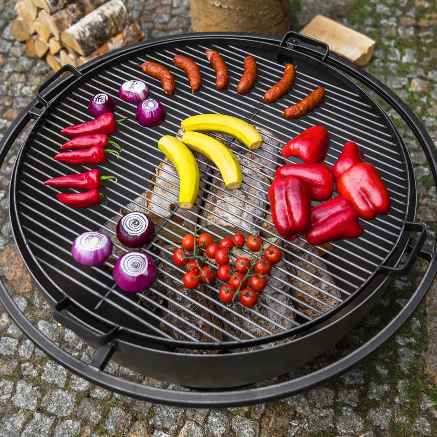 Grillrost mit 4 Griffen aus Rohstahl für Feuerschale - Dia. 80cm, Cook King, 1
