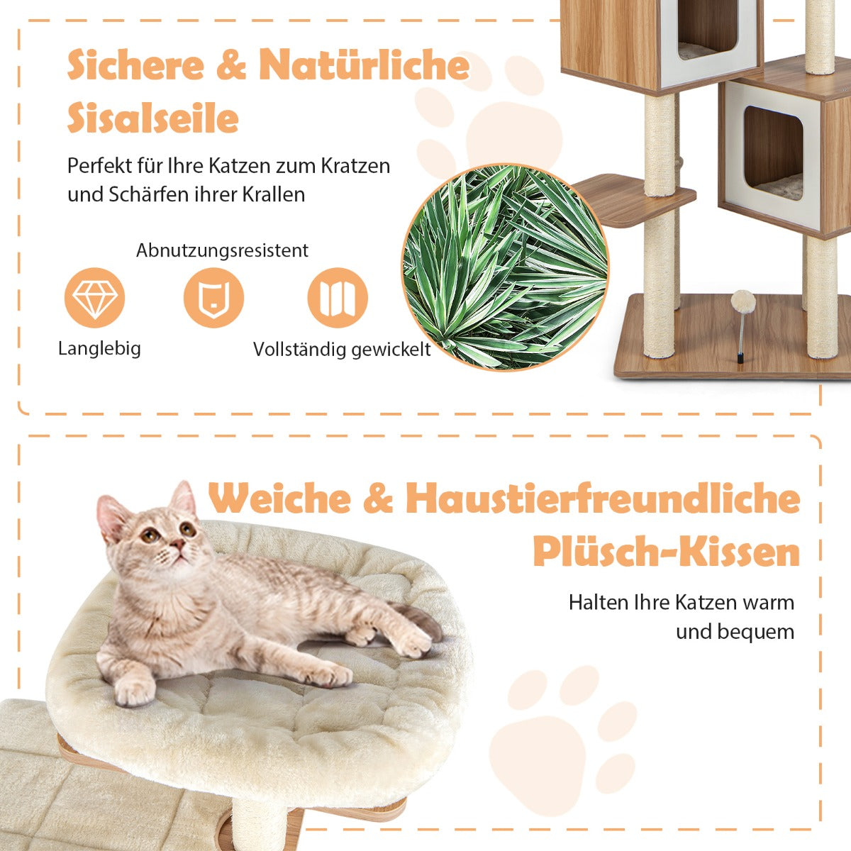 Kratzbaum für große katzen, Kratzbaum xxl, Katzenkratzbaum, 163 cm Hoher Kletterbaum Moderner aus Holz Natur, Castway, 3