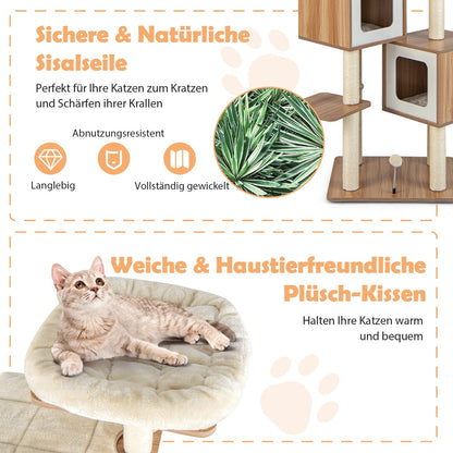 Kratzbaum für große katzen, Kratzbaum xxl, Katzenkratzbaum, 163 cm Hoher Kletterbaum Moderner aus Holz Natur, Castway, 3