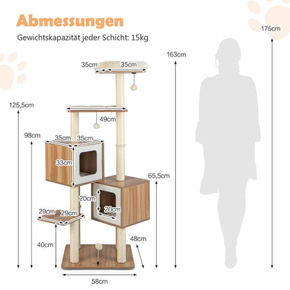Kratzbaum für große katzen, Kratzbaum xxl, Katzenkratzbaum, 163 cm Hoher Kletterbaum Moderner aus Holz Natur, Castway, 5