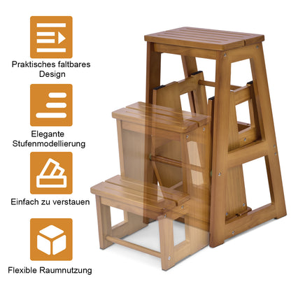 Trittleiter, Trittleiter 3 Stufen, Tritt Klappbar, Trittleiter Holz, Trittleiter Klappbar, Tritthocker, Holzleiter, Costway, 3
