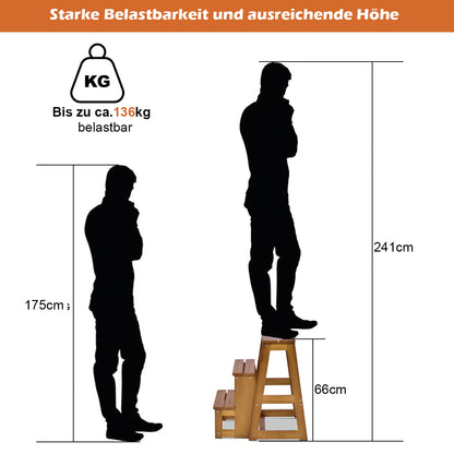 Trittleiter Holz, Tritthocker Klappbar, Hockerleiter Trittstuhl Tritthocker Trittleiter klappbar 3 Stufen, Walnuss, Castway, 3