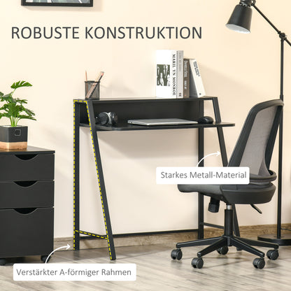 HOMCOM - Computertisch Stilvoller Schreibtisch mit Ablage & Kabelmanagement, Metall, Schwarz, 84x45x85cm