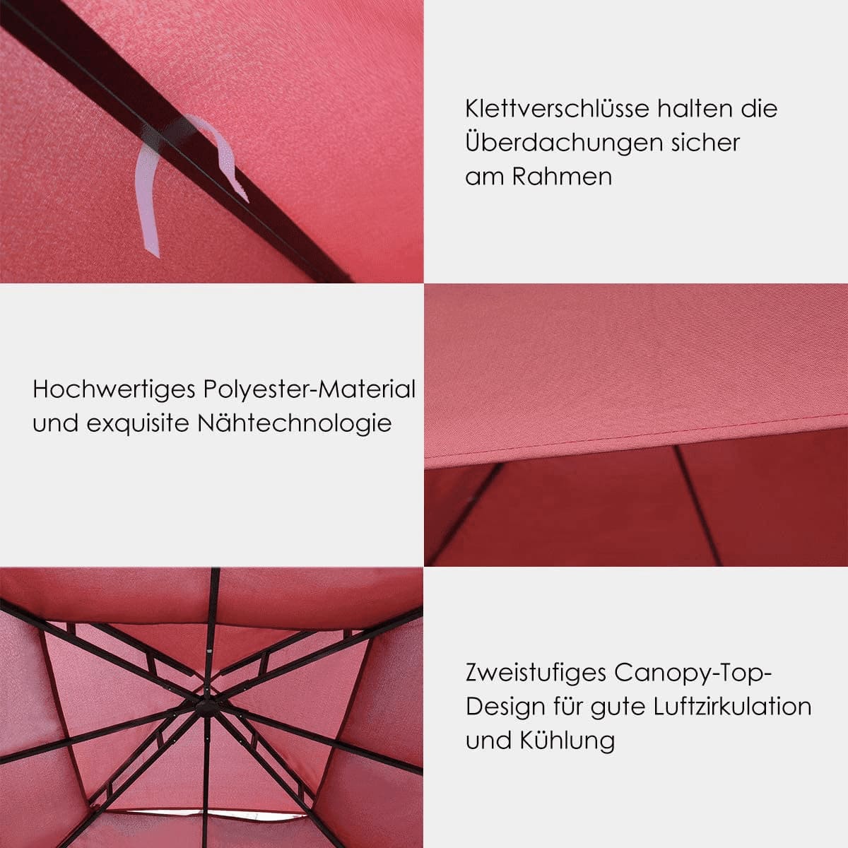 Gartenpavillon 3x3 m, Gartenpavillon metall, Ersatz-Oberabdeckung, Terrassenüberdachung für Doppelstöckigen Pavillon, Wein, Costway, 4