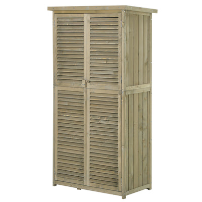 Gartenschrank Wetterfest, Gartenschrank Holz, Geräteschuppen, Gerätehaus mit Asphaltdach, Lamellentür, 4 Fächer, Outsunny, 1