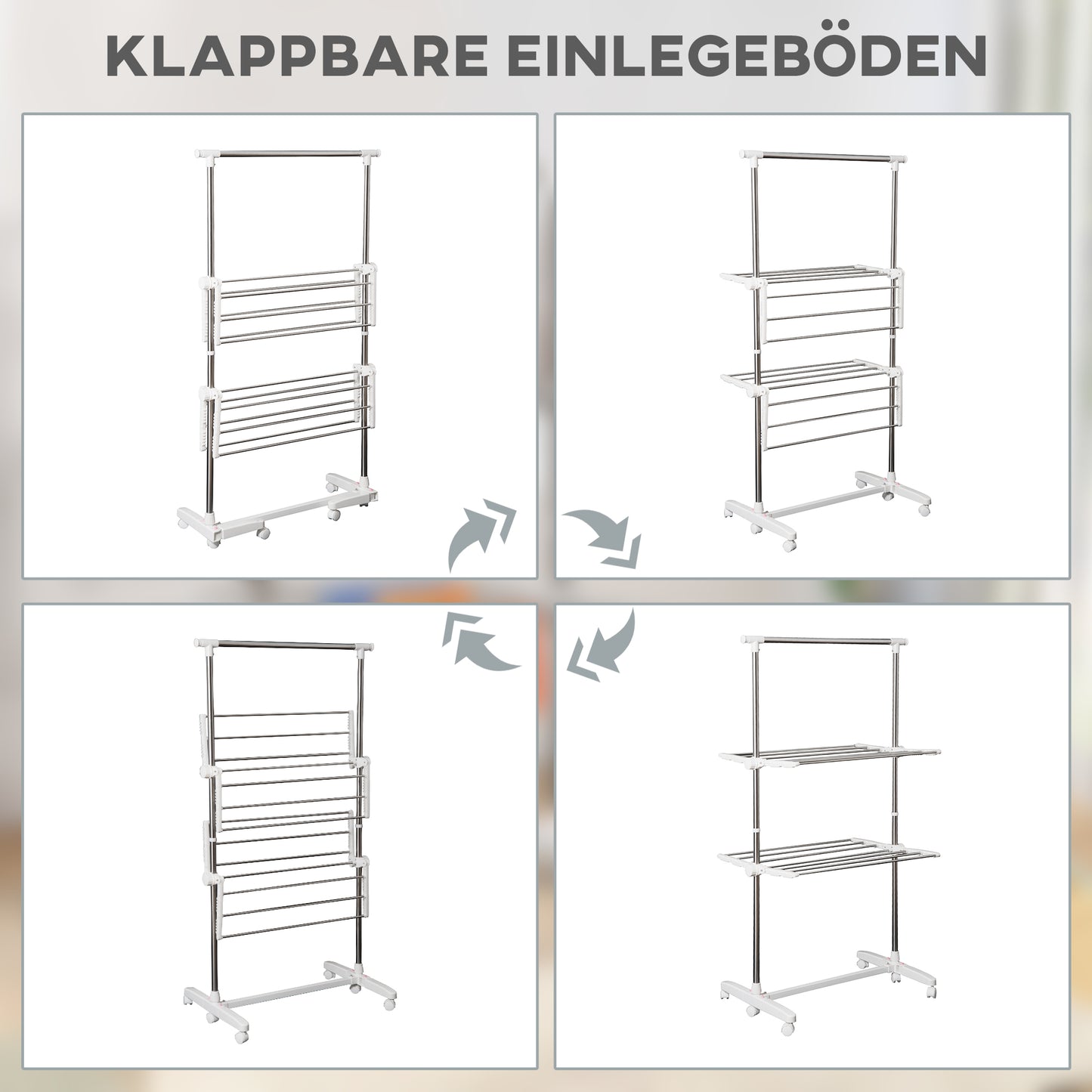Wäscheständer platzsparend, Wäscheständer hoch, Wäscheturm, Wäschetrockner-Turm Seitenflügel auf 2 Ebenen klappbar HOMCOM, 3