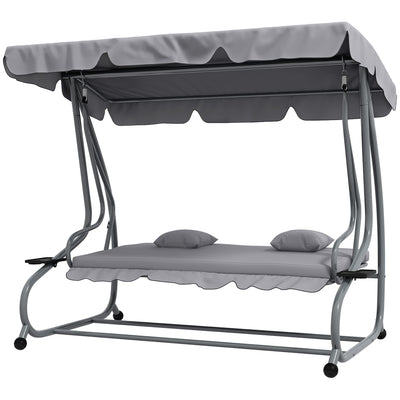 Hollywoodschaukel, 3-Sitzer, Belastung 340kg, mit Liegefunktion, verstellbarem Dach, klappbarem Beistelltisch, Outsunny, 1 