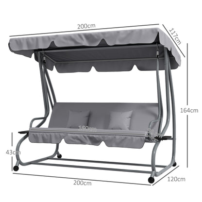 Hollywoodschaukel, 3-Sitzer, Belastung 340kg, mit Liegefunktion, verstellbarem Dach, klappbarem Beistelltisch, Outsunny, 3
