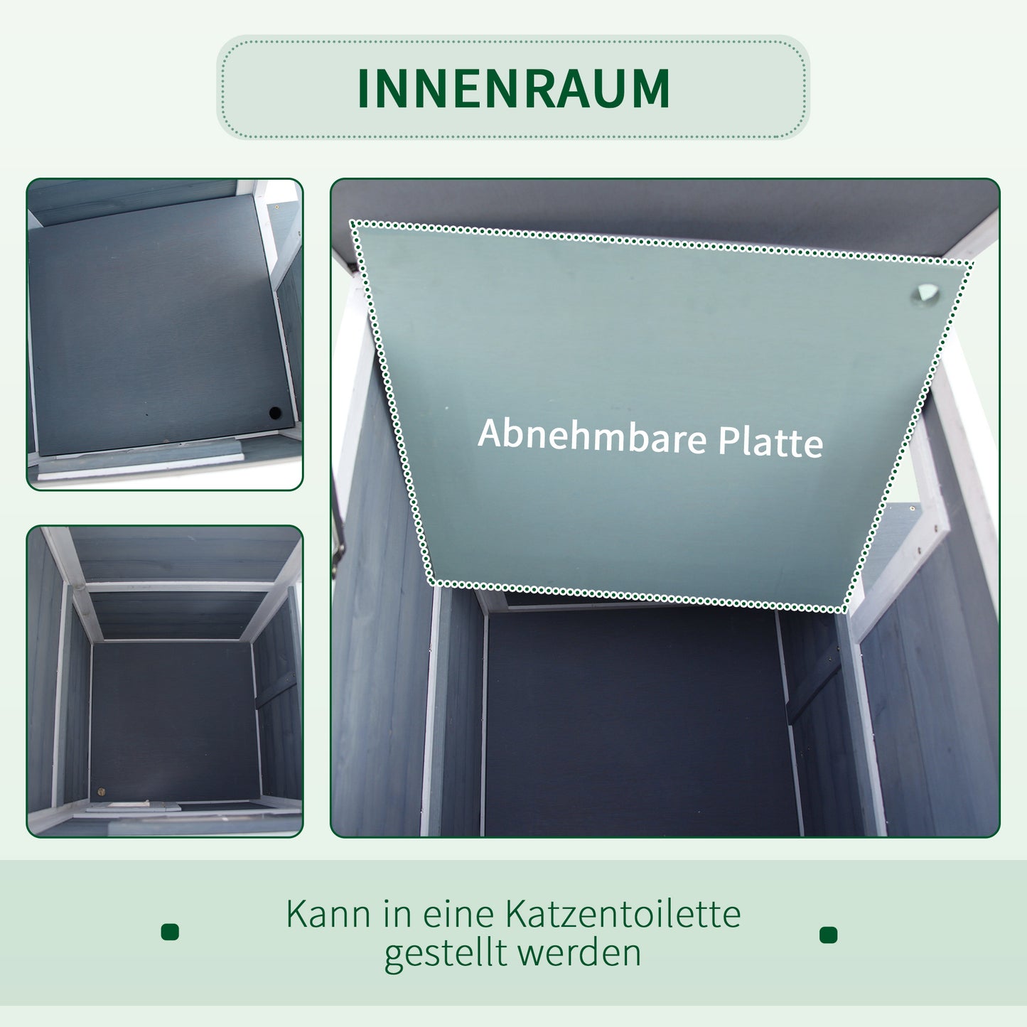Katzenhaus, 2 Etagen Katzenvilla mit Treppen, Asphaltdach & Fenster, Tannenholz, 51x51x81,3cm, Grau, PawHut, 7