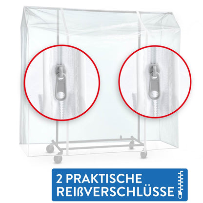 Kleiderständer Abdeckung, Schutzhülle für fahrbaren Kleiderständer, 2 Reissverschlüsse, Staubschutz, Transparent, Tatkraft Defender, 2