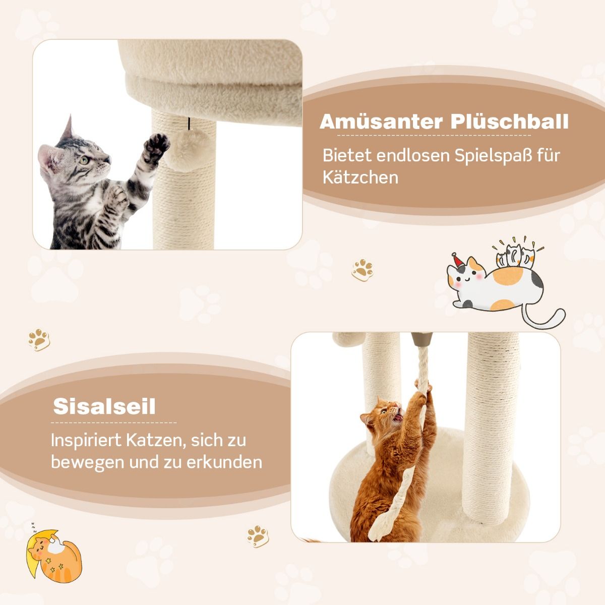 Kratzbaum modern, Kratzbaum stabil, Katzenkratzbaum mit Weicher Sitzfläche Sisalturm für Katzen, Katzenmöbel, Costway, 7